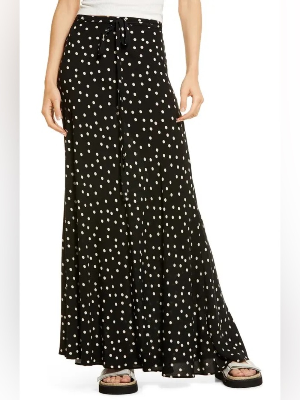 Free People Thats A Wrap Maxi Skirt Polka Dot Black White Pull On